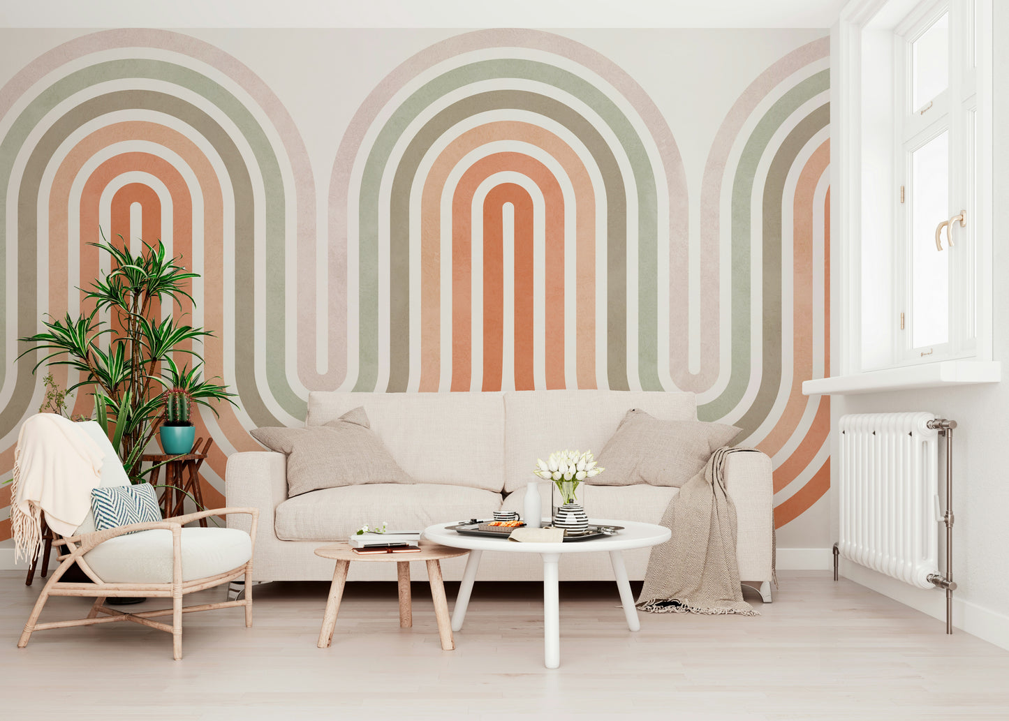 Retro Archway wallpaper for walls soft pastel curves.