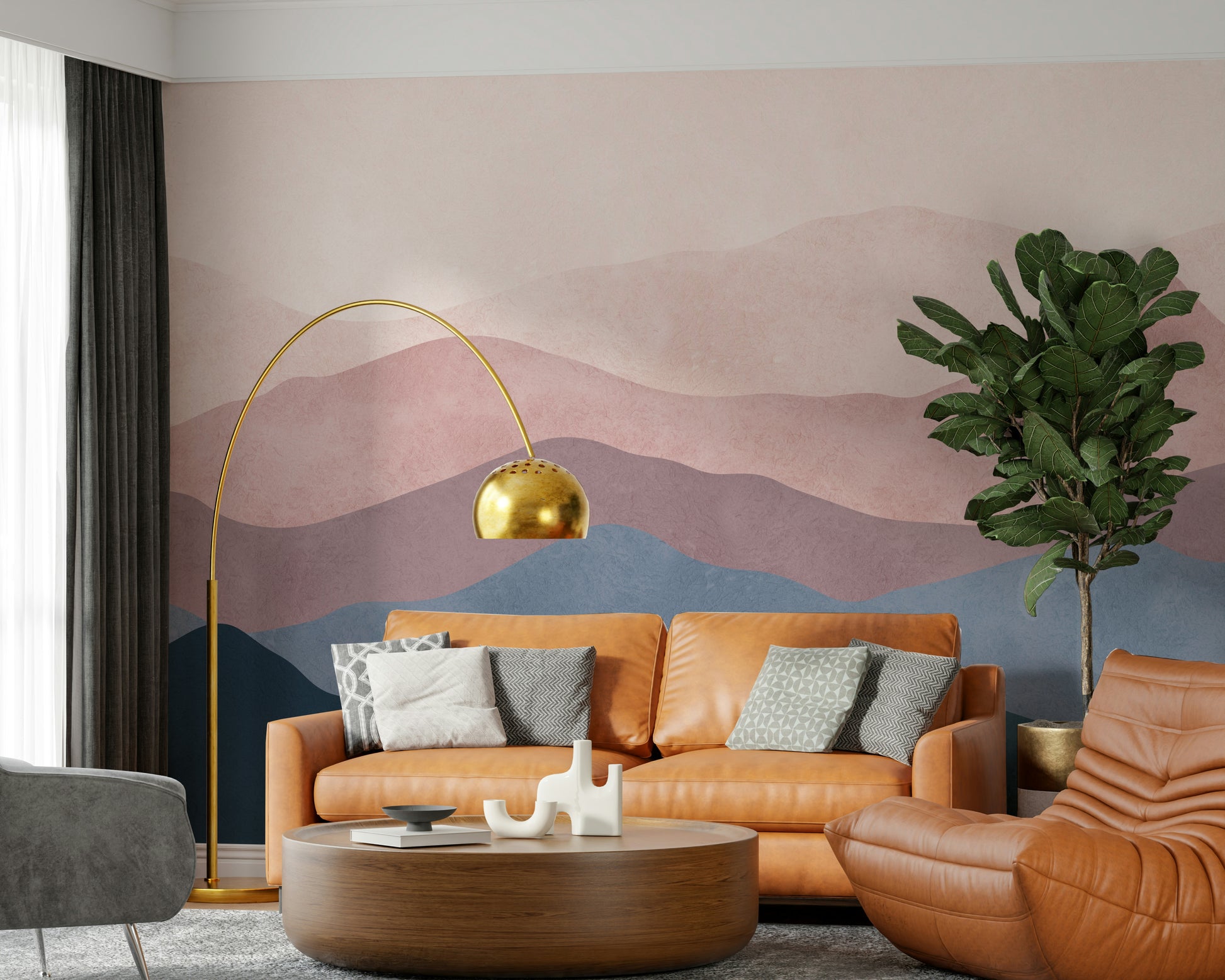 Atmospheric Mountain Dreams vinyl covering calming modern interior accent.