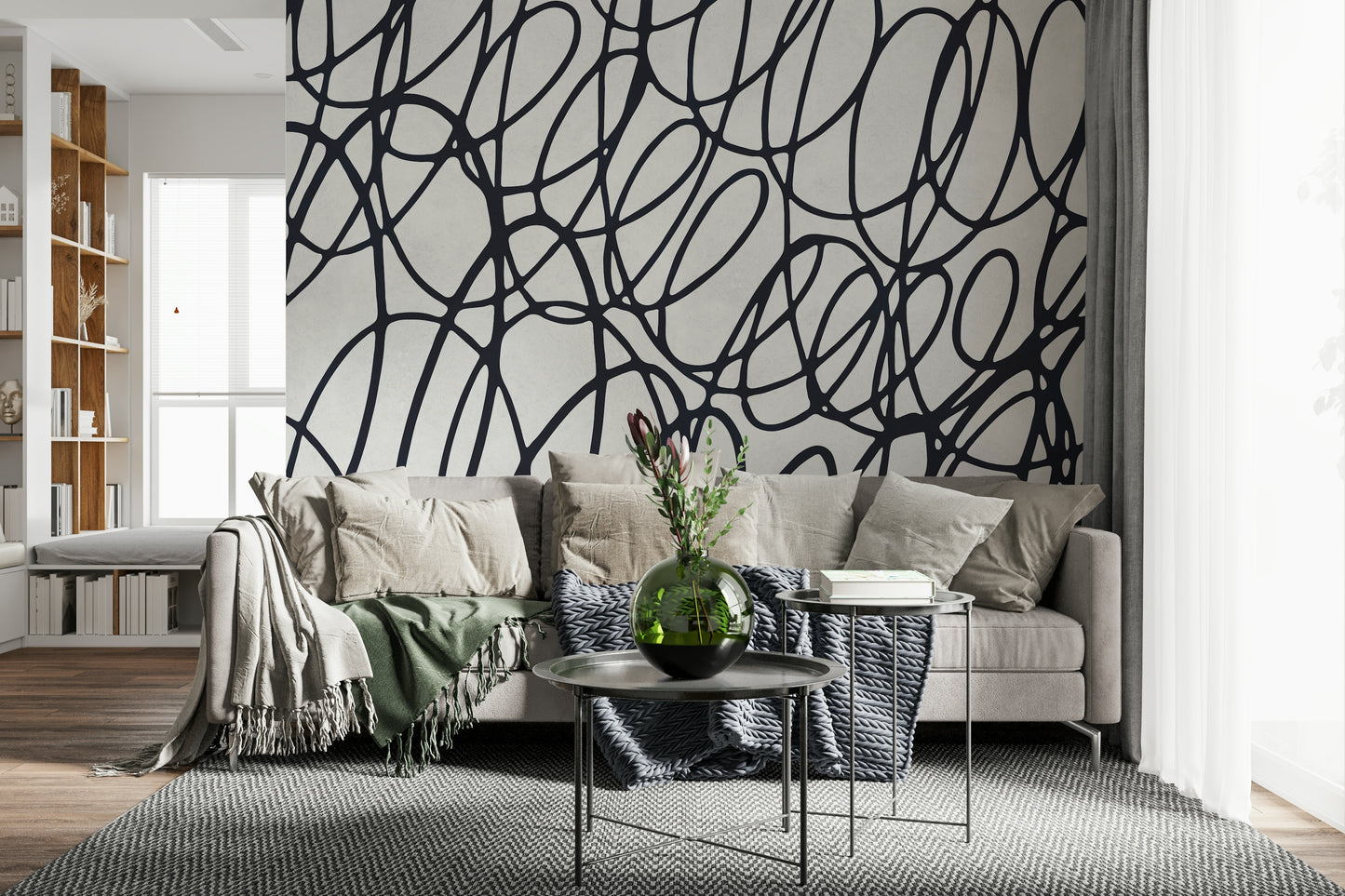 Loop Lines peel and stick wall covering simple yet powerful impact.