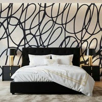 Loop Lines wallpaper for walls black abstract scribble art design.
