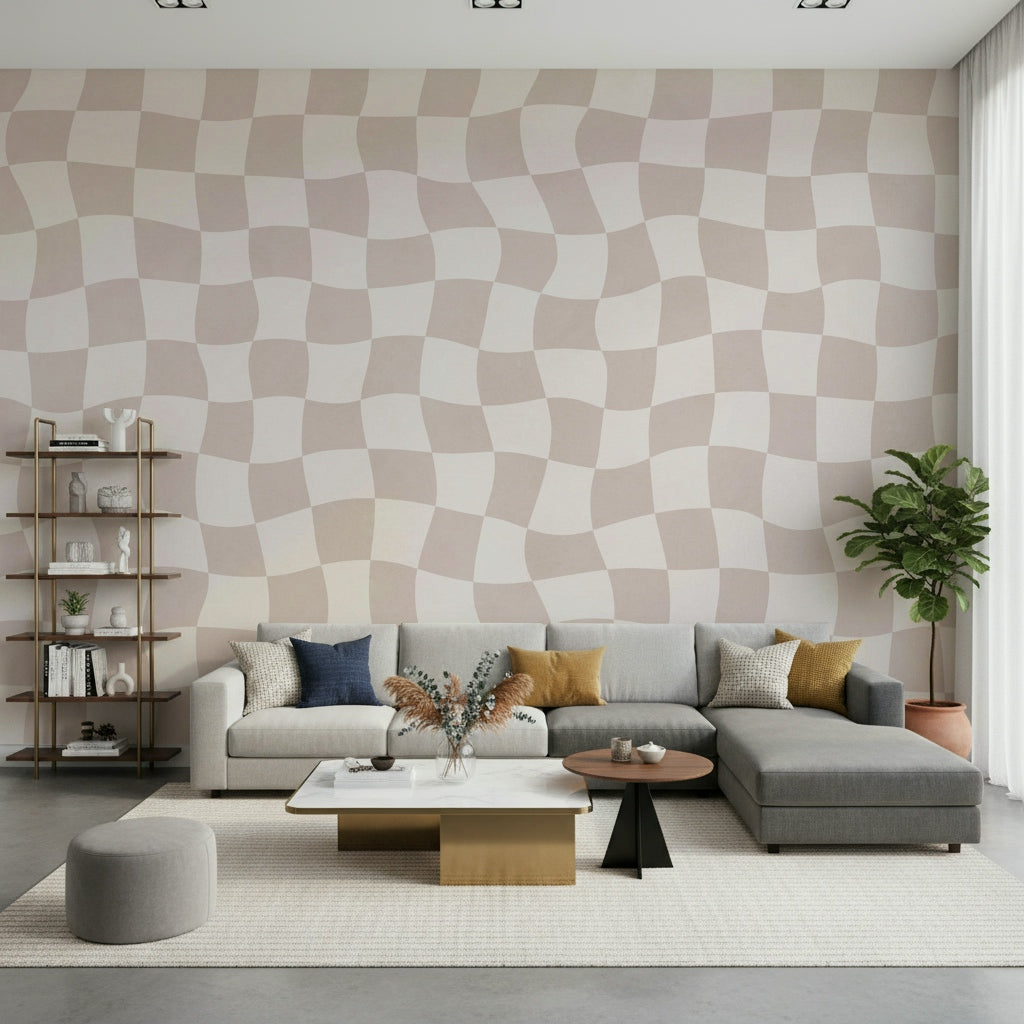 Pastel geometric Wavy Checkered Dream wall decor stylish lounge upgrade.