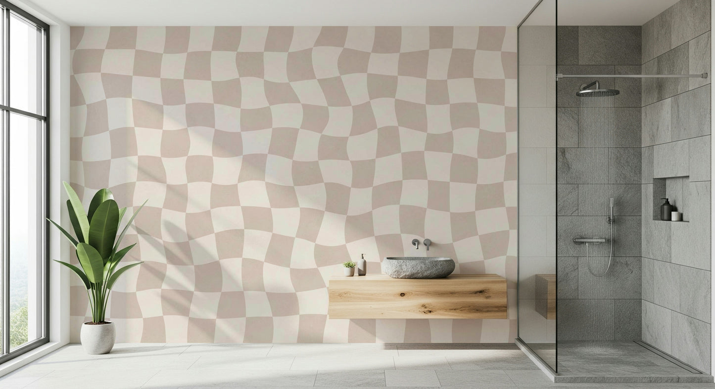 Curved check Wavy Checkered Dream removable decal subtle undulating squares.