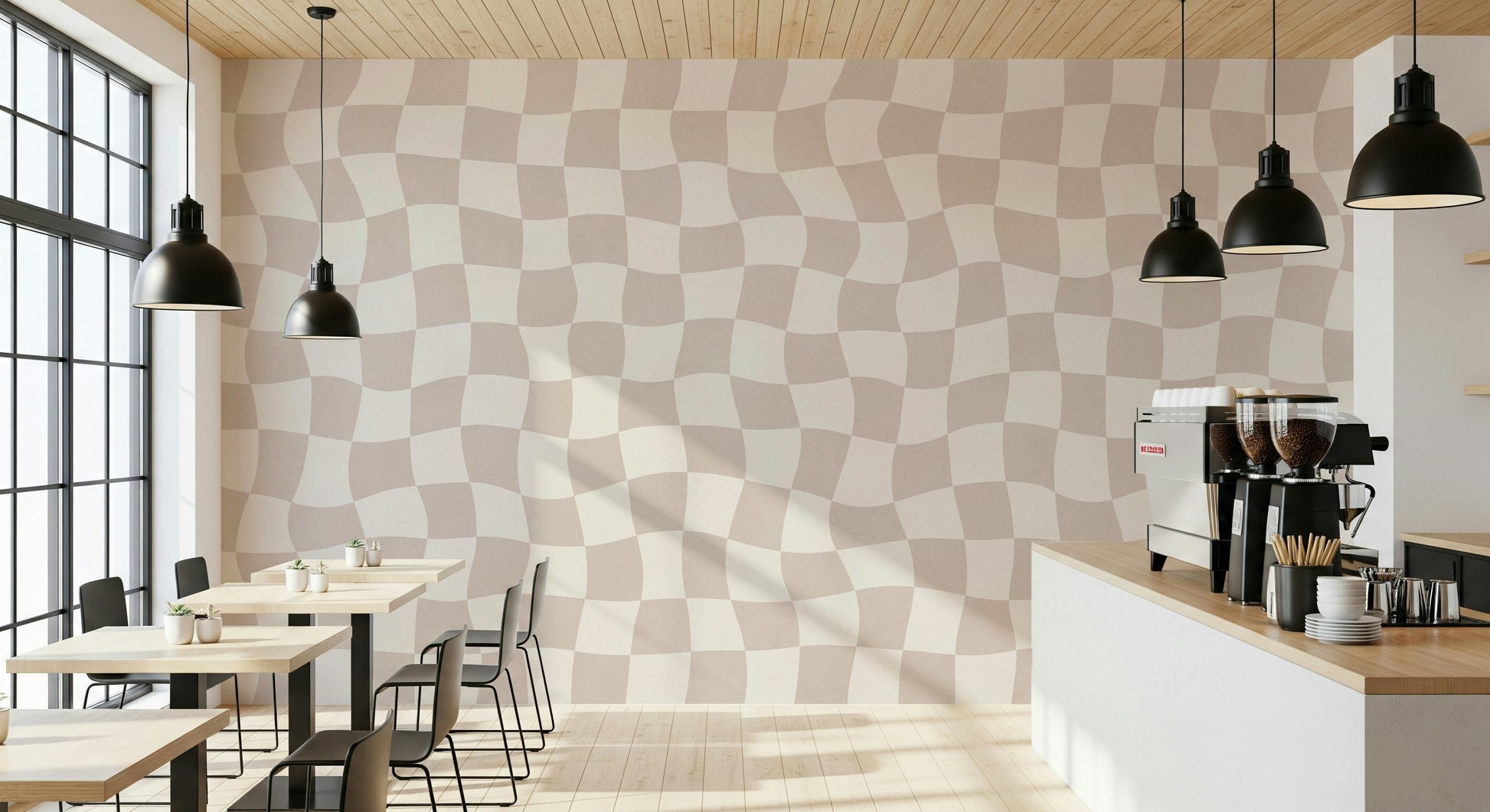 Quiet Wavy Checkered Dream wallpaper mural contemporary subtle statement piece.