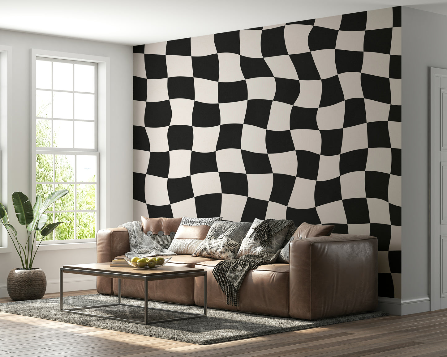 Curved checkerboard Wavy Check wall decal simple yet bold impact.
