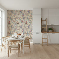 Majestic Ribbon Rose Serenade wall mural intricate detail decorative swags.