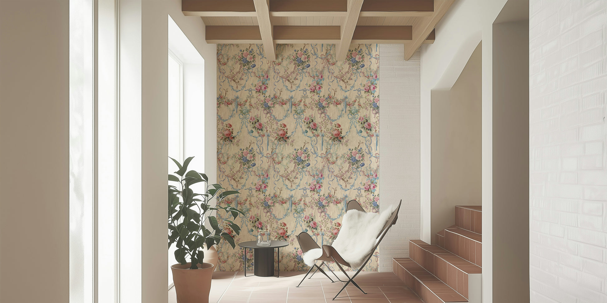 Ribbon Rose Serenade Chinoiserie wallpaper gorgeous romantic aesthetic pattern.