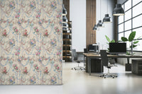 Deluxe Chinoiserie wall mural Ribbon Rose Serenade exquisite pink blue blooms.