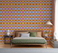 Vibrant Quilt Blocks wallpaper for children's room or nursery accent.