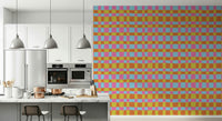 Fun wall mural illustrating overlapping lines forming little color squares.