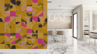 Mosaic Brushstrokes Abstract wallpaper for vibrant living room decor option.