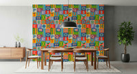 Geometric blocks of color on Retro Alphabet Rainbow Wallpaper.