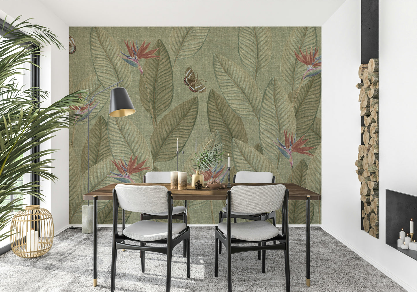 Mural wallpaper for walls, tranquil nature scene, unique jungle backdrop.