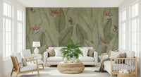 Ethereal jungle wallpaper, Faded, light pattern, calming leaves.