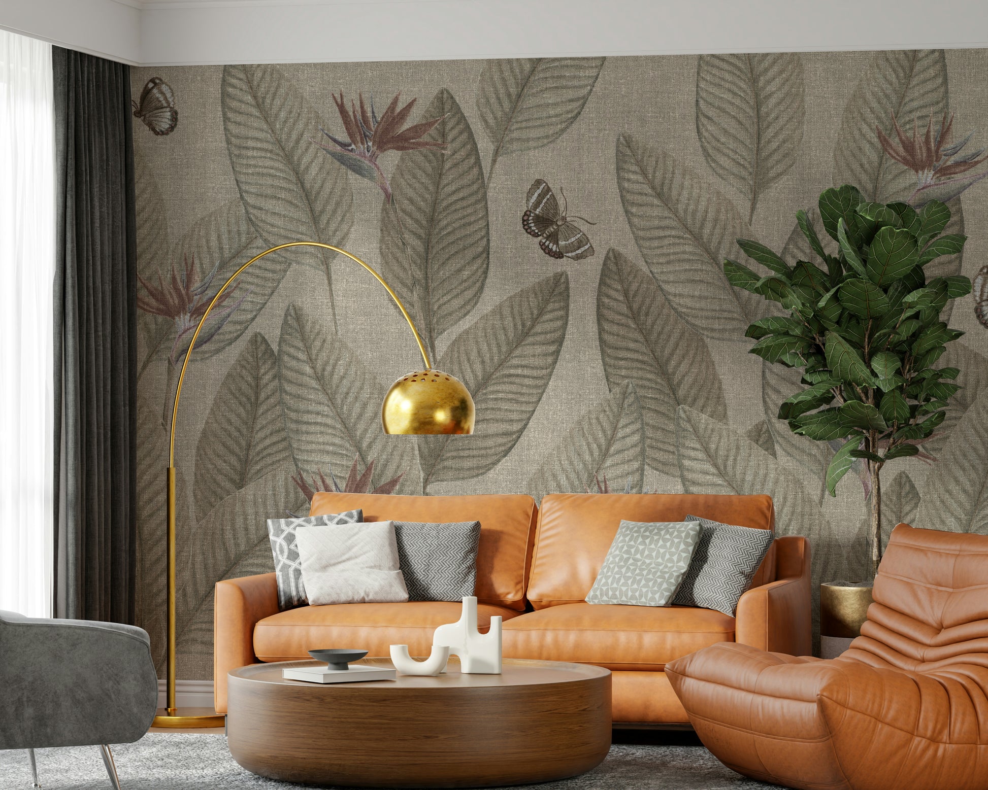 Stylish Jungle Life Muted wallcovering, nature-inspired design for modern homes.