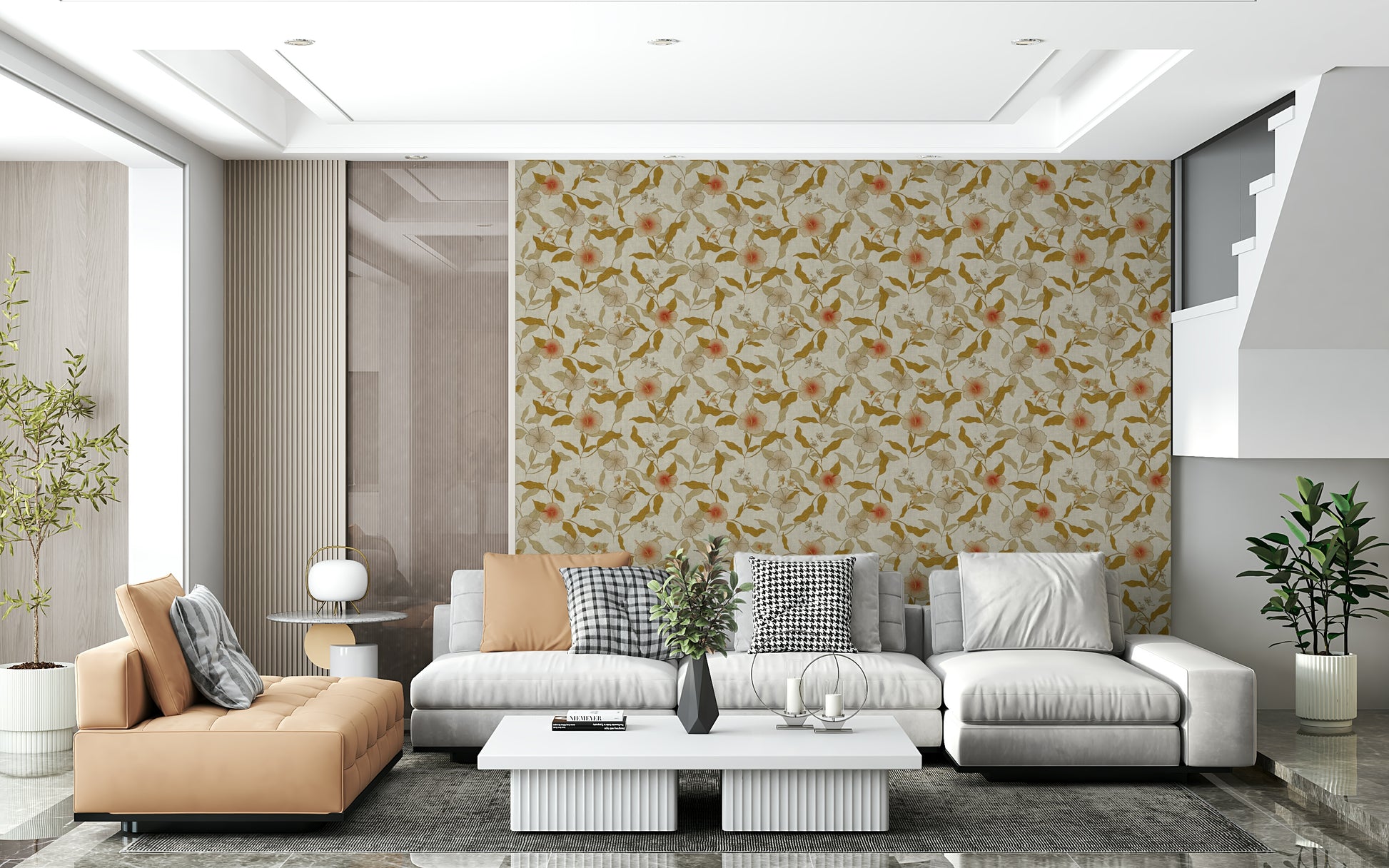 Earthy tones Faded Tropical Floral Timeless wall covering flower art.