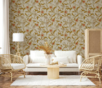 Distressed look tropical flower wallpaper mural delicate branches.