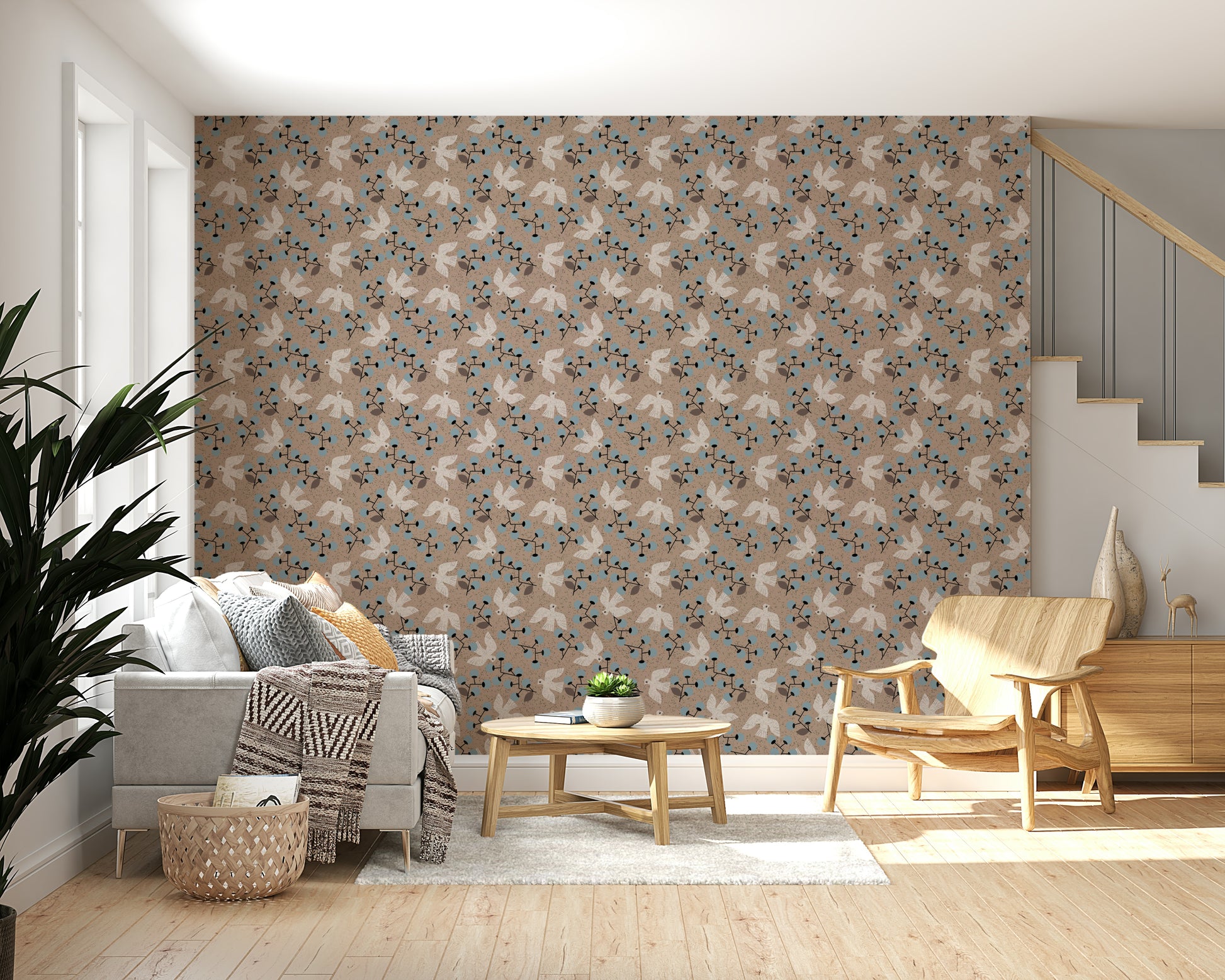 Dove & Berry Delight design: calming, beige, and blue decorative paper.