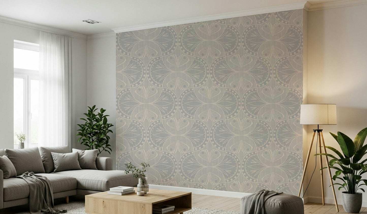 Art Nouveau Butterfly Floral in Light Grey Wallpaper⁠