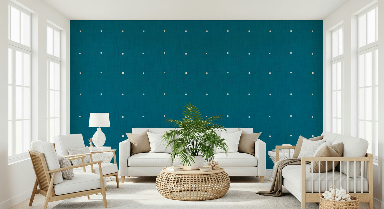 Teal Texture Grid wallpaper for walls, dotted pattern.