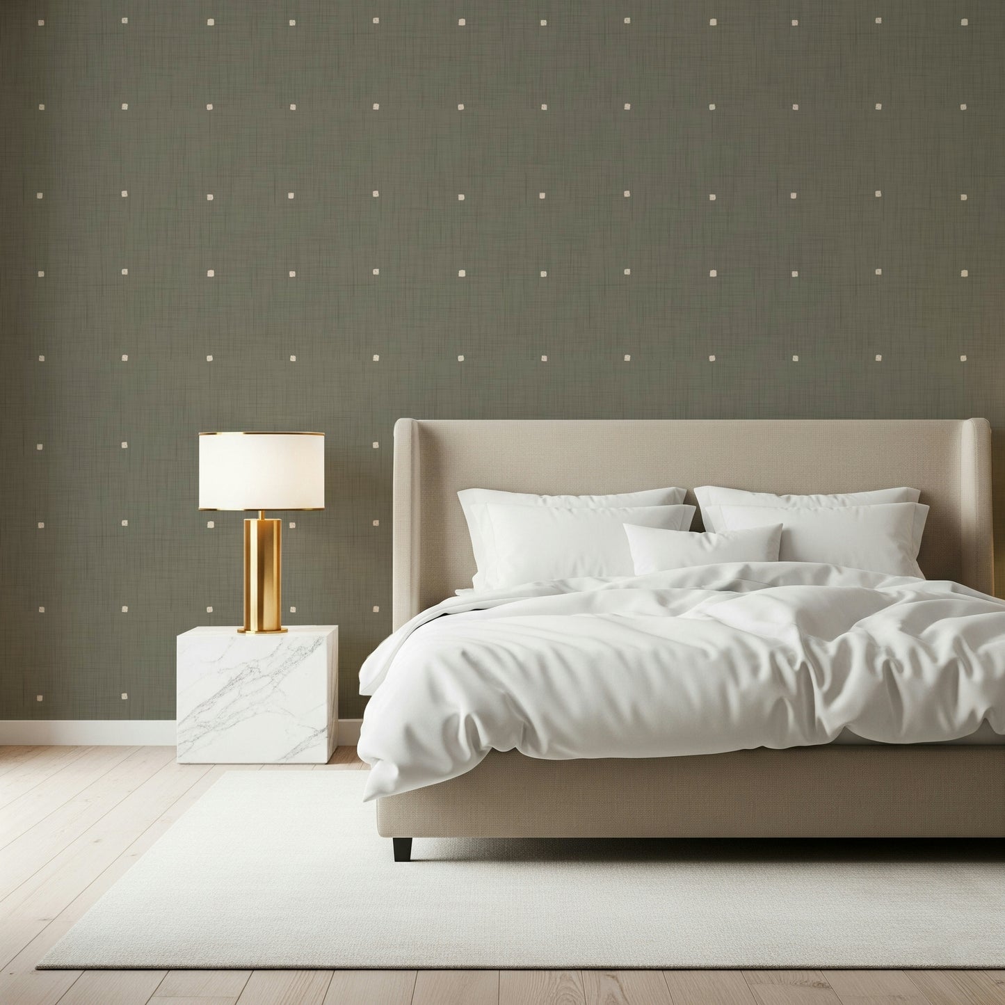 Soft Texture Squares Taupe wall covering with subtle square pattern.
