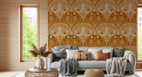 Rich autumnal shade wallpaper Boho Art Nouveau Scallop Butterfly Floral in Burnt Orange.