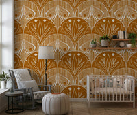 Earthy terracotta wall art Boho Art Nouveau Scallop Butterfly Floral in Burnt Orange.