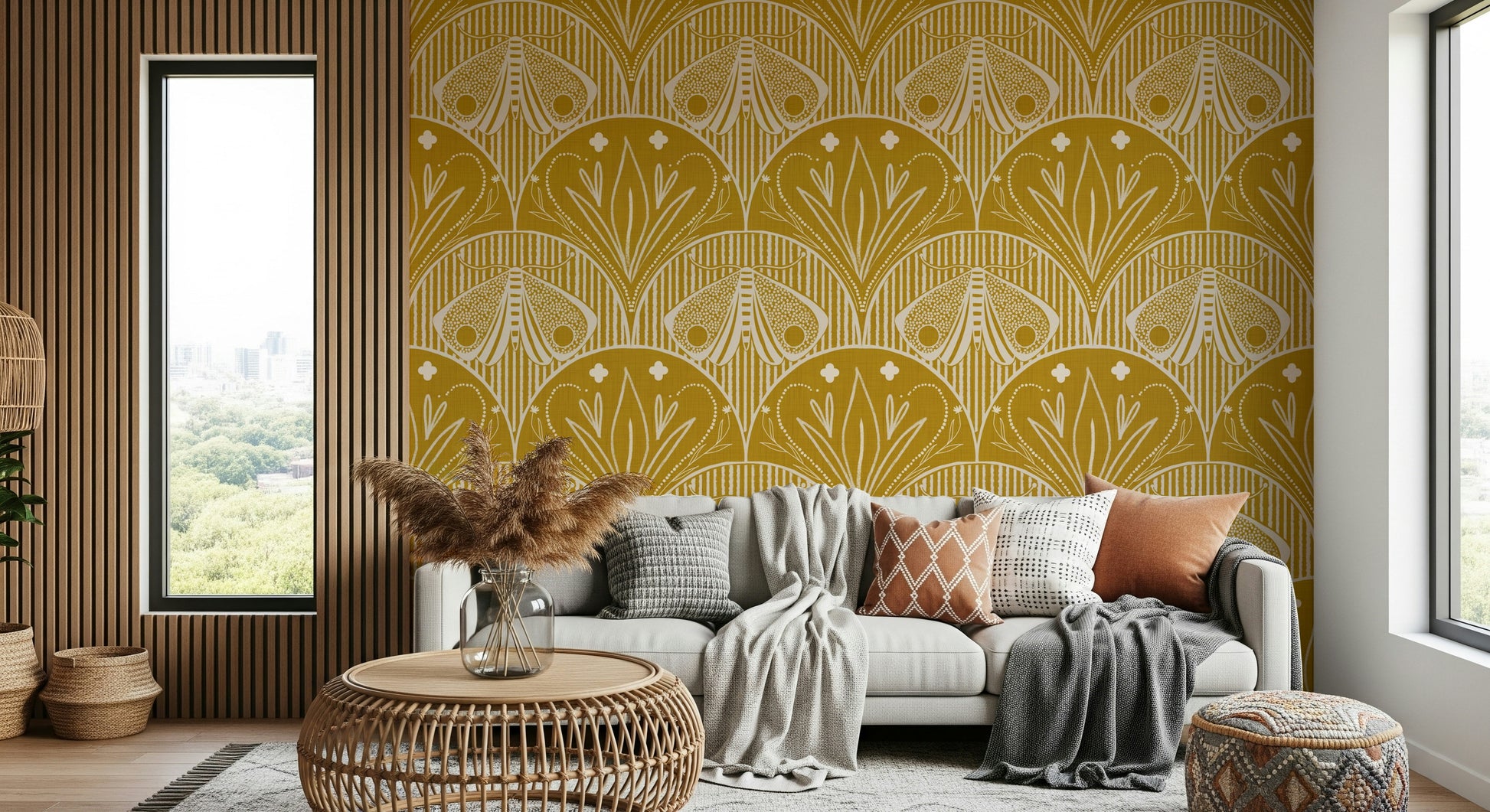 Boho Art Nouveau Mustard Gold wallpaper for walls