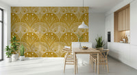 Scallop Butterfly Floral wall mural warm gold design