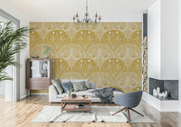 Scallop Butterfly Floral wallpaper elegant ochre style