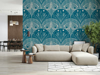 Decorative moth pattern Boho Art Nouveau or Scallop Butterfly Floral wallpaper.