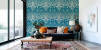 Scalloped moth Scallop Butterfly Floral peel and stick accent wallpaper.