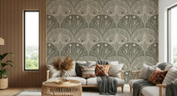 Earthy Scallop Butterfly Floral peel and stick, subtle warm tones wallpaper.