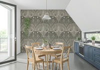 Taupe Grey Boho Art Nouveau wall covering, decorative art style.