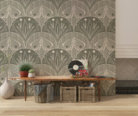 Elegant Boho Art Nouveau wallpaper for walls, sophisticated grey.