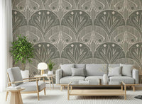 Mystic Boho Art Nouveau wallpaper, subtle natural linen texture.