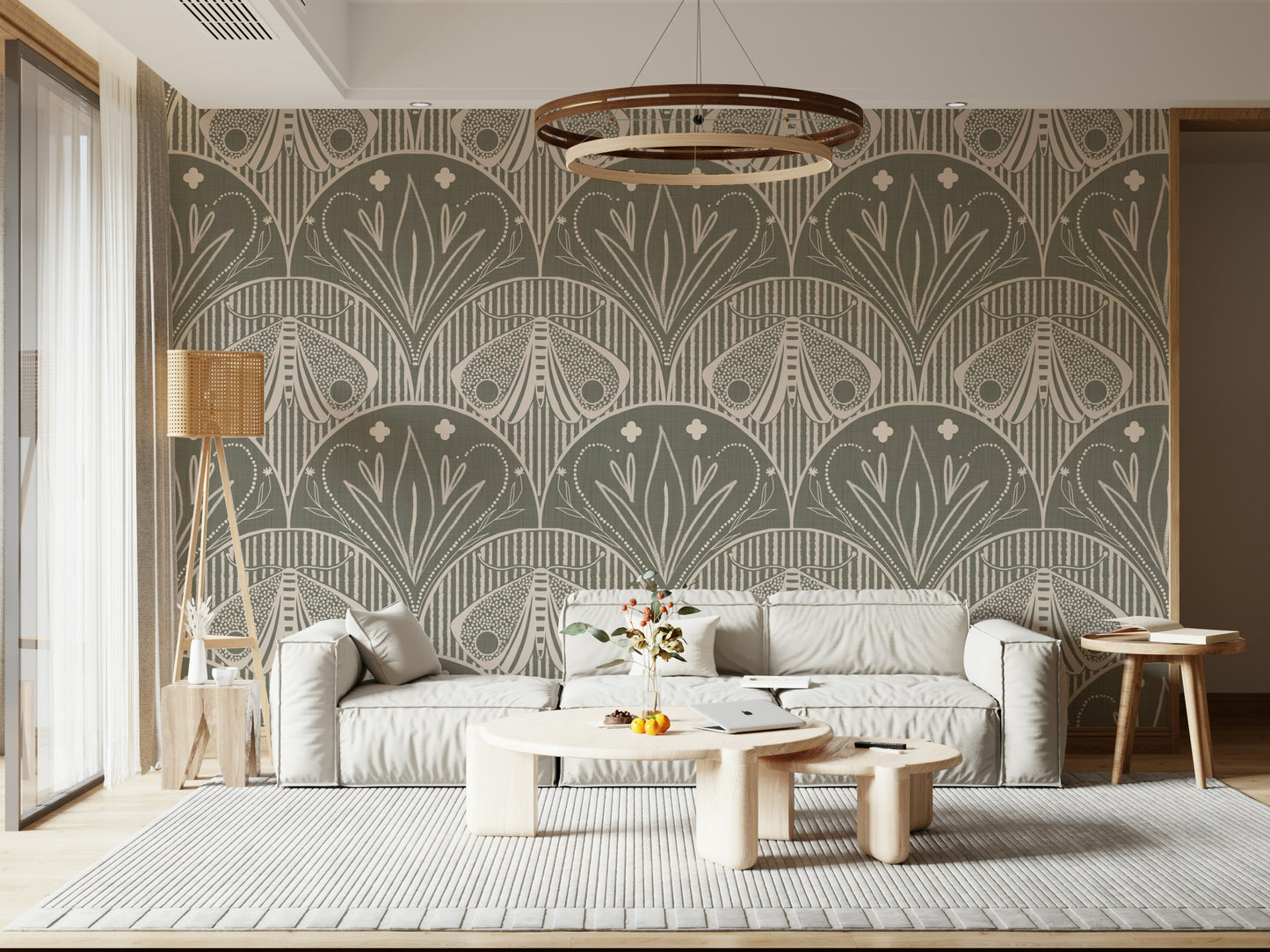 Soulful Boho Art Nouveau backdrop, chic wall enhancement solution.