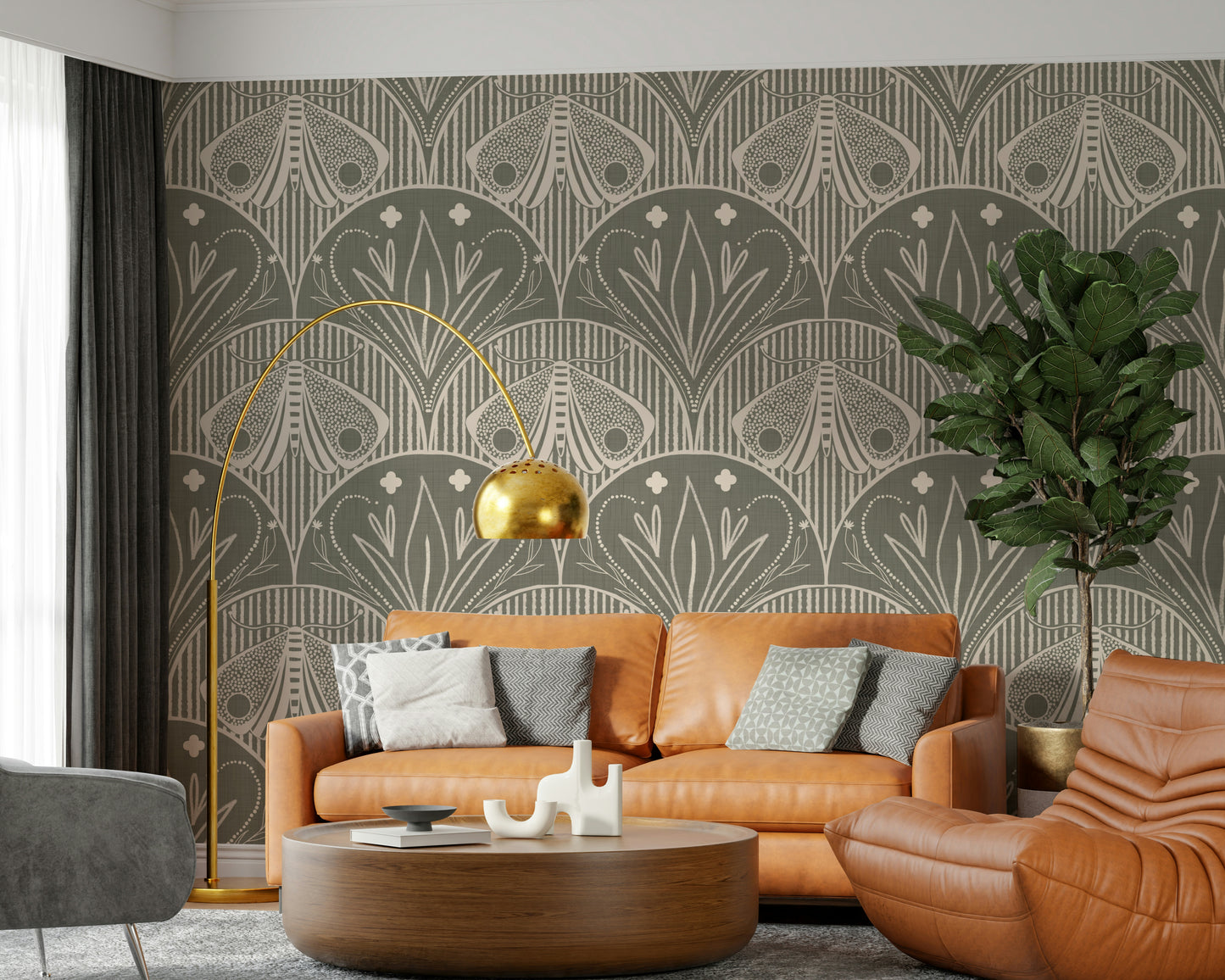 Modern Scallop Butterfly Floral wallpaper, ideal for bedroom decor.