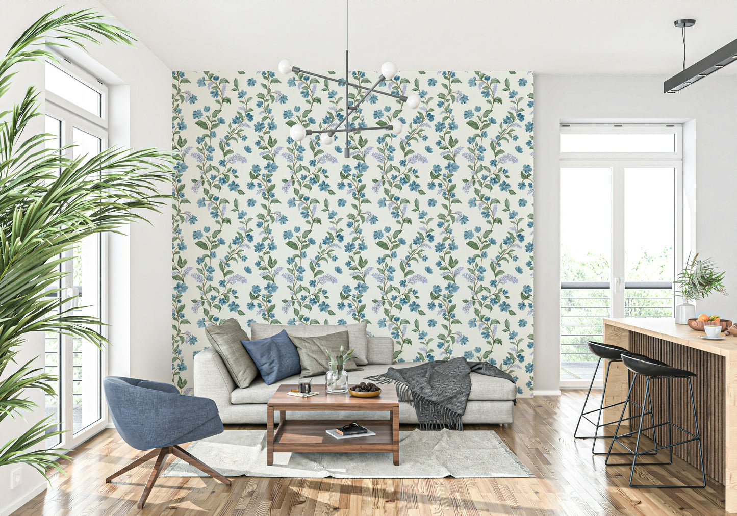 Bluebell Bloom patterned surface decor, trailing branches, subtle hues.