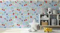 Vibrant Lucky Charm wall covering, lovely cherries and sunny daisies.