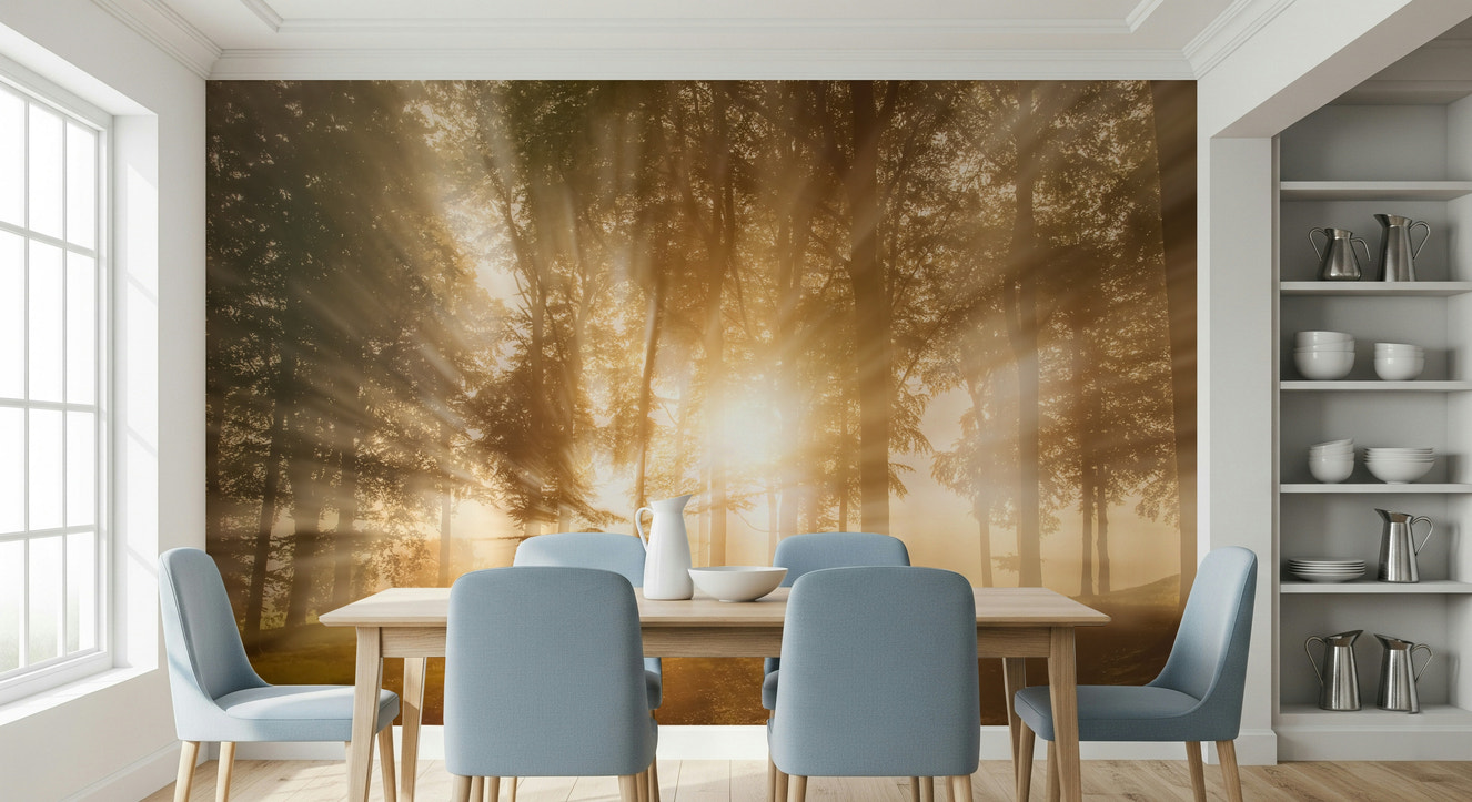 Golden Rays Through Trees wallpaper serene sunbeams