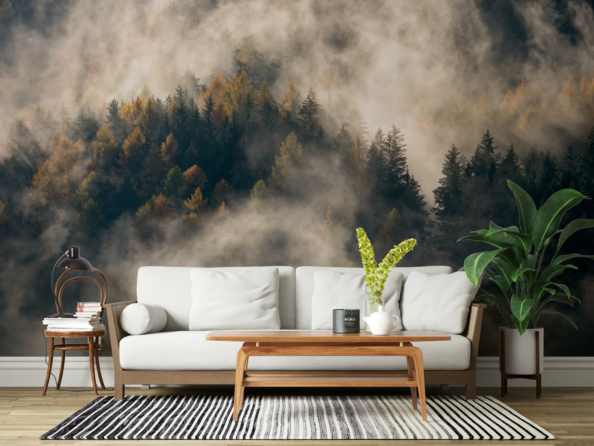Autumnal Misty Woods Serenity wallpaper for walls hazy trees