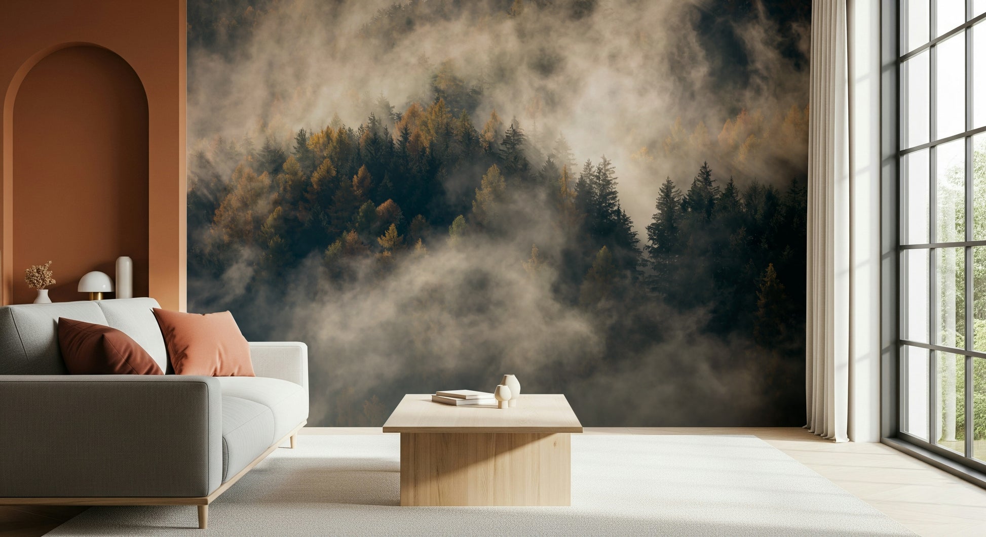 Wall art Misty Woods Serenity wallpaper misty woodland design