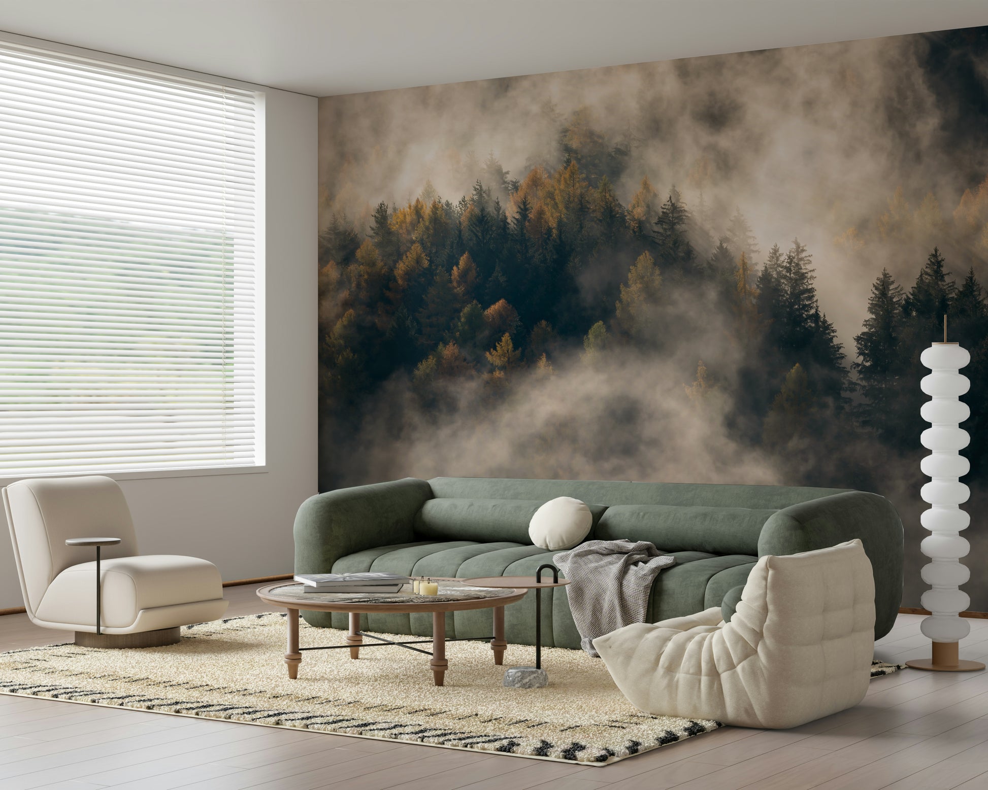 Luminous fog Misty Woods Serenity wall mural autumnal colors