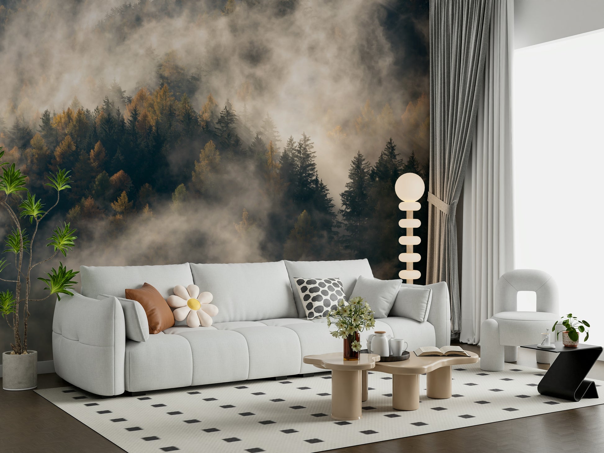 Misty Woods Serenity peel and stick wallpaper cozy forest view