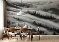 Monochrome Forest Veil wallpaper for walls misty pine landscape