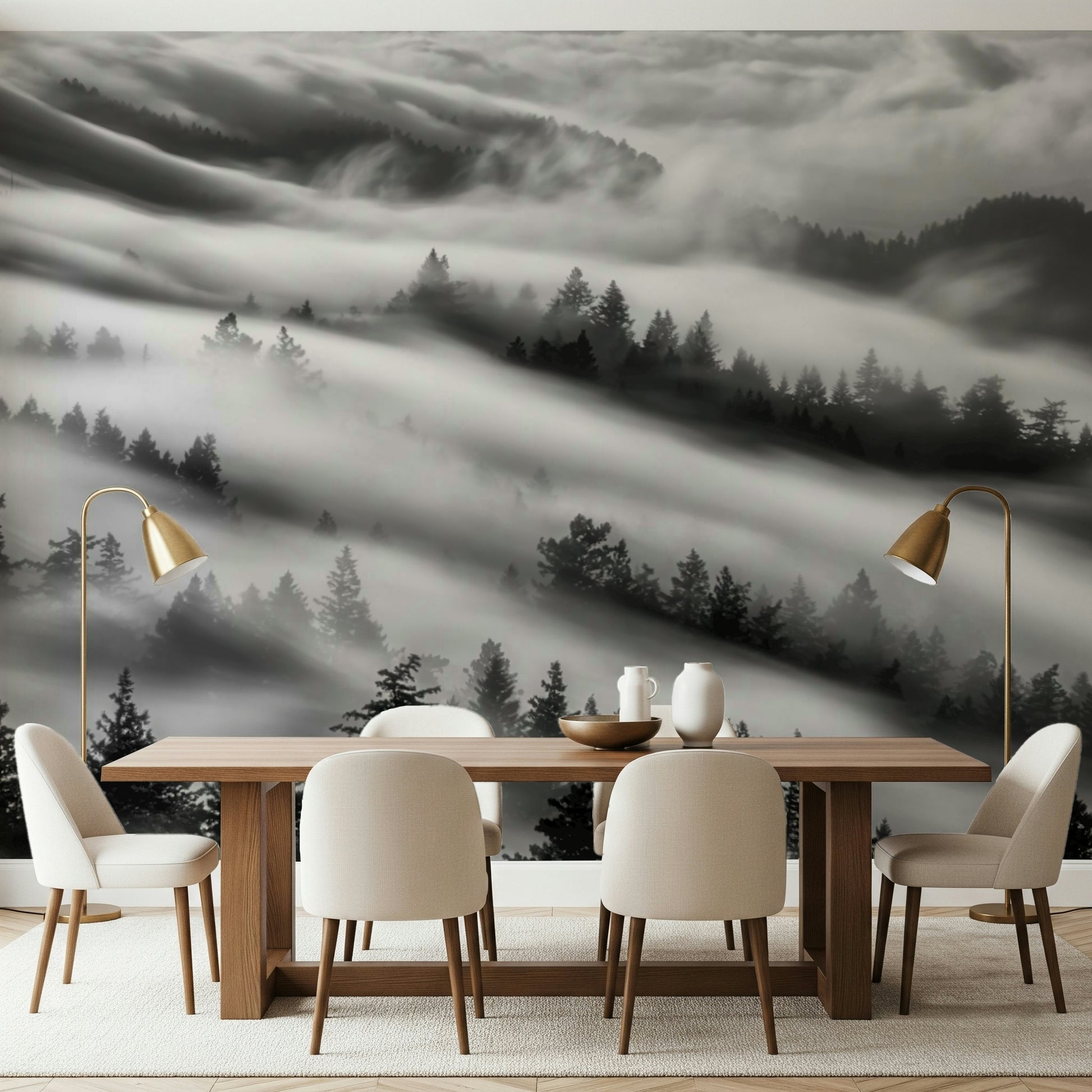 Nature inspired Forest Veil wall decor misty serene setting