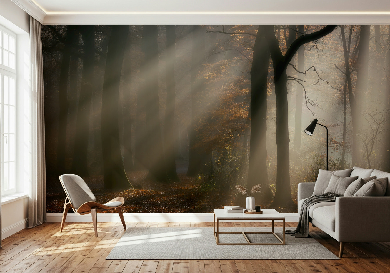 Golden Haze wallpaper, forest sunlight beams.