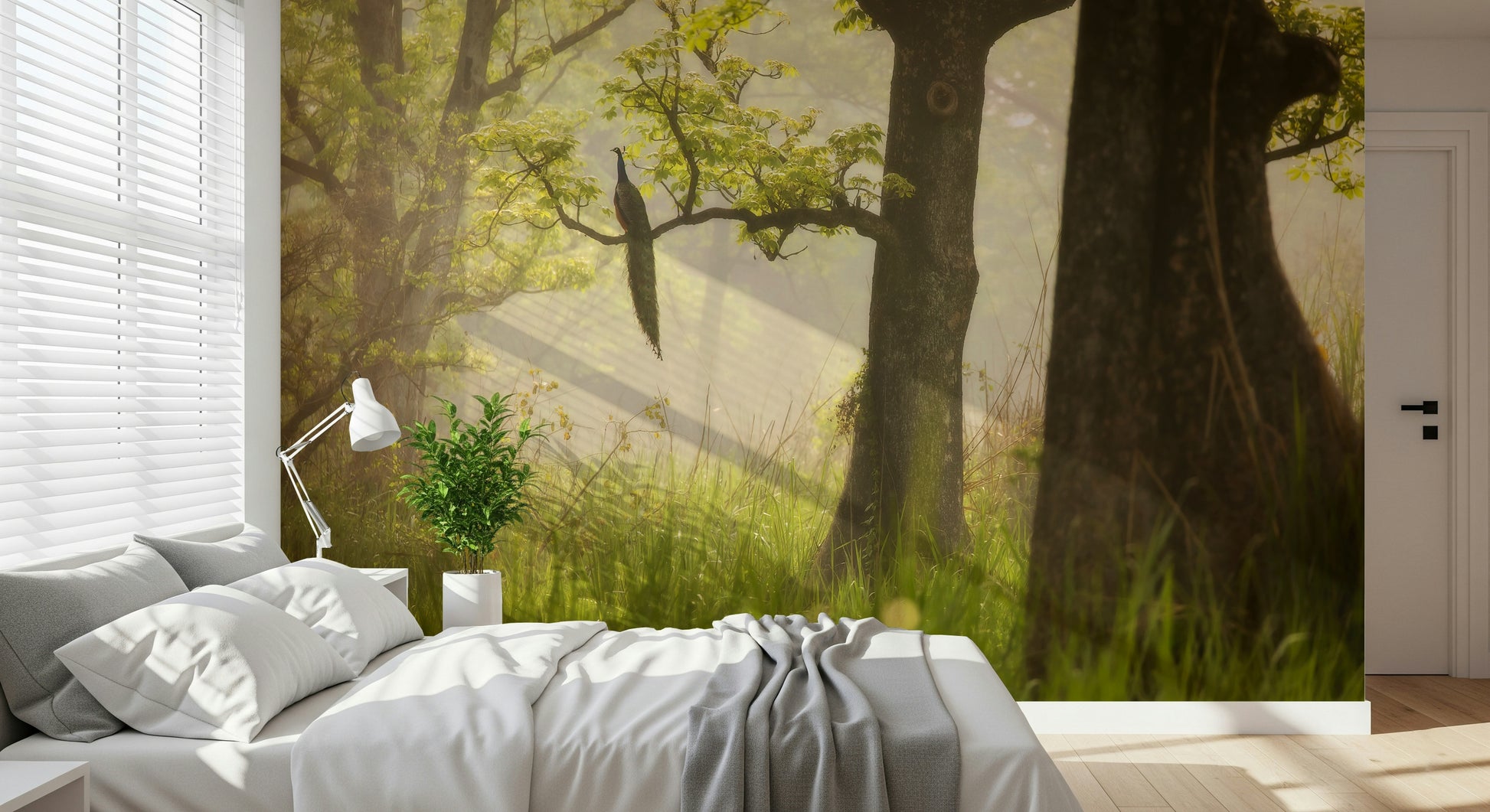 Enchanted lush Forest wall decor tranquil nature bird view.