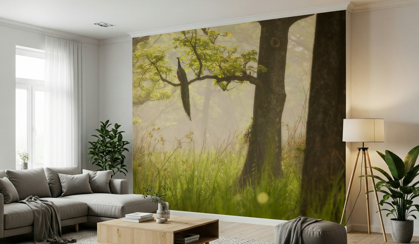 Enchanted lush Forest feature wall artistic botanical image.