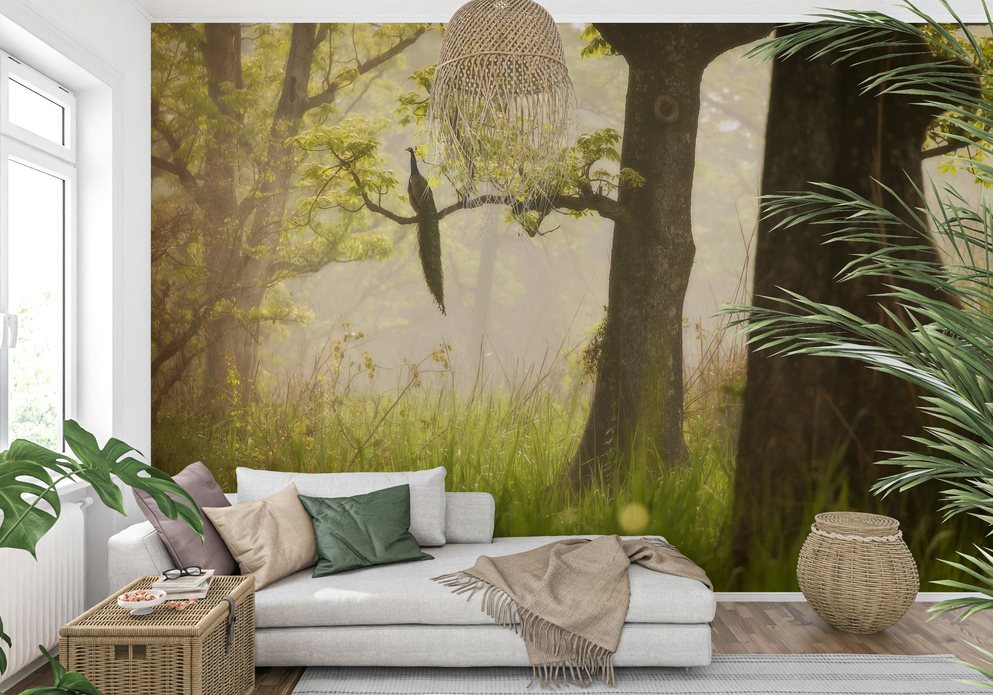 Bedroom wallpaper Enchanted lush Forest serene backdrop.